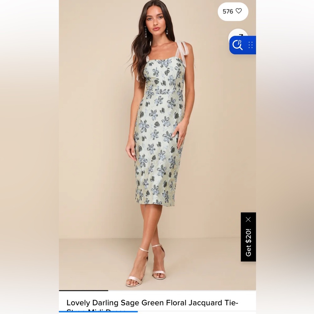 Lovely Darling Sage Green Floral Jacquard Tie-Strap Midi Dress